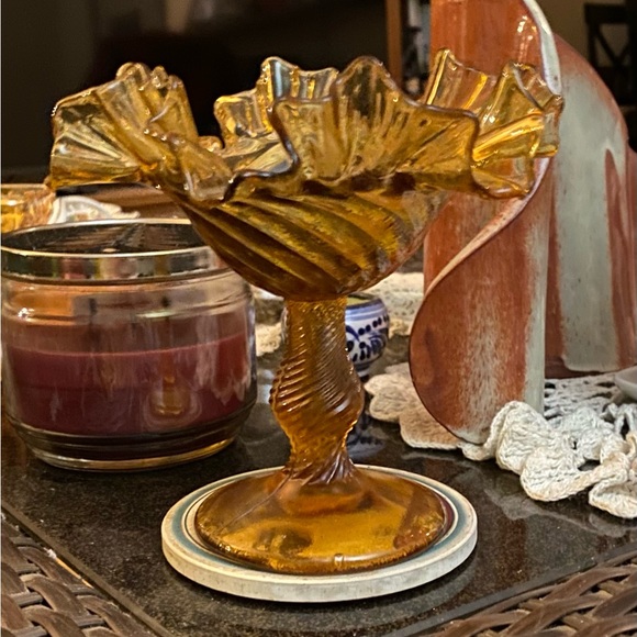 A Ruffled Blown Glass Candy Dish - Picture 3 of 8